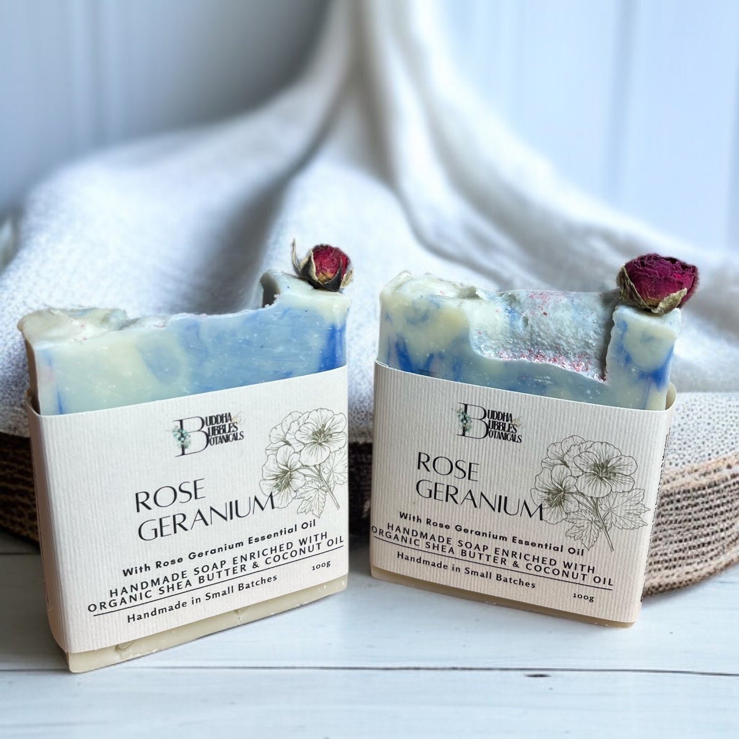 Soap bar with rose geranium essential oil enriched with Shea Butter