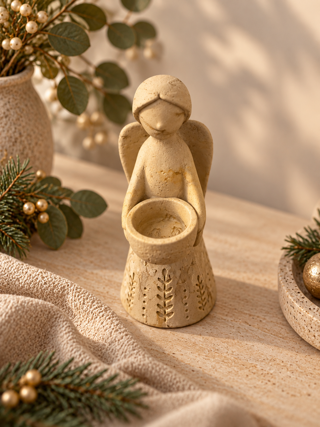Large Handmade Angel Tealight Candle Holder | Eco Resin Season of Stillness Christmas Angel Decoration | Luxury Gift Boxed Angel Ornament
