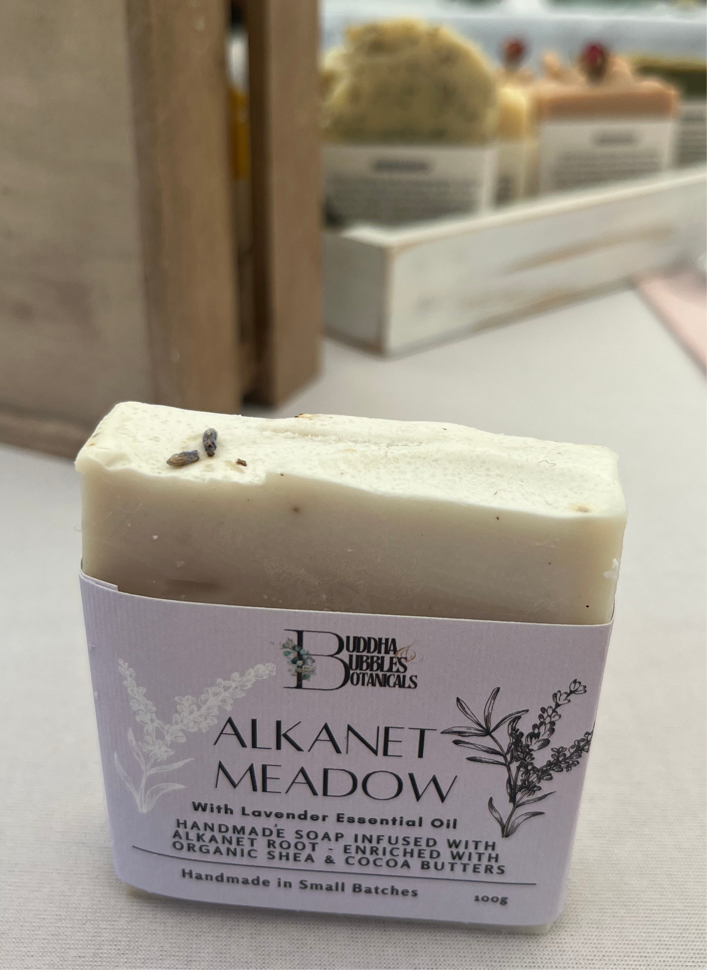 Alkanet meadow handmade soap bar with Alkanet foot and lavender essential oil