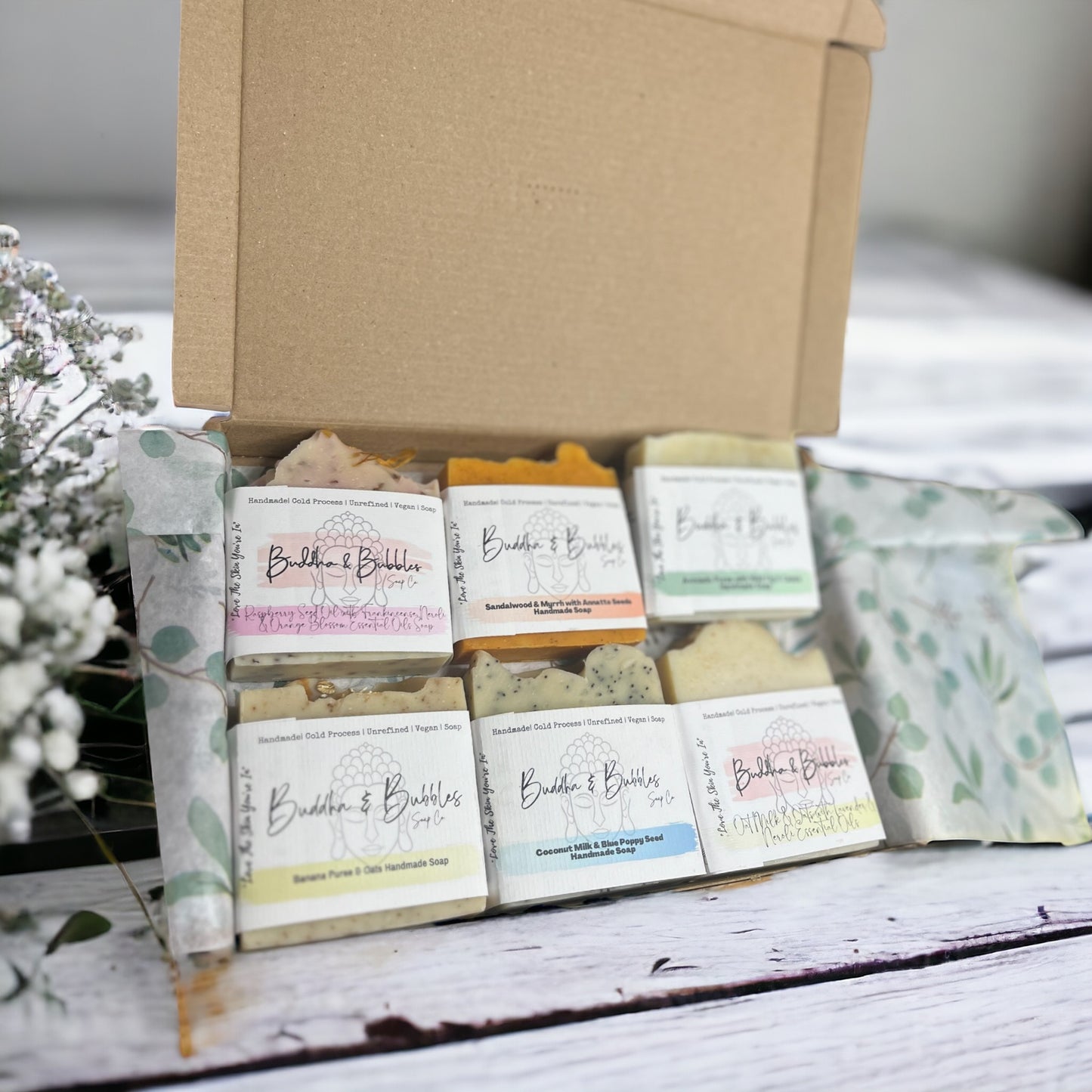 Soap bar gift box with 6 full size artisan soap bars letterbox gift