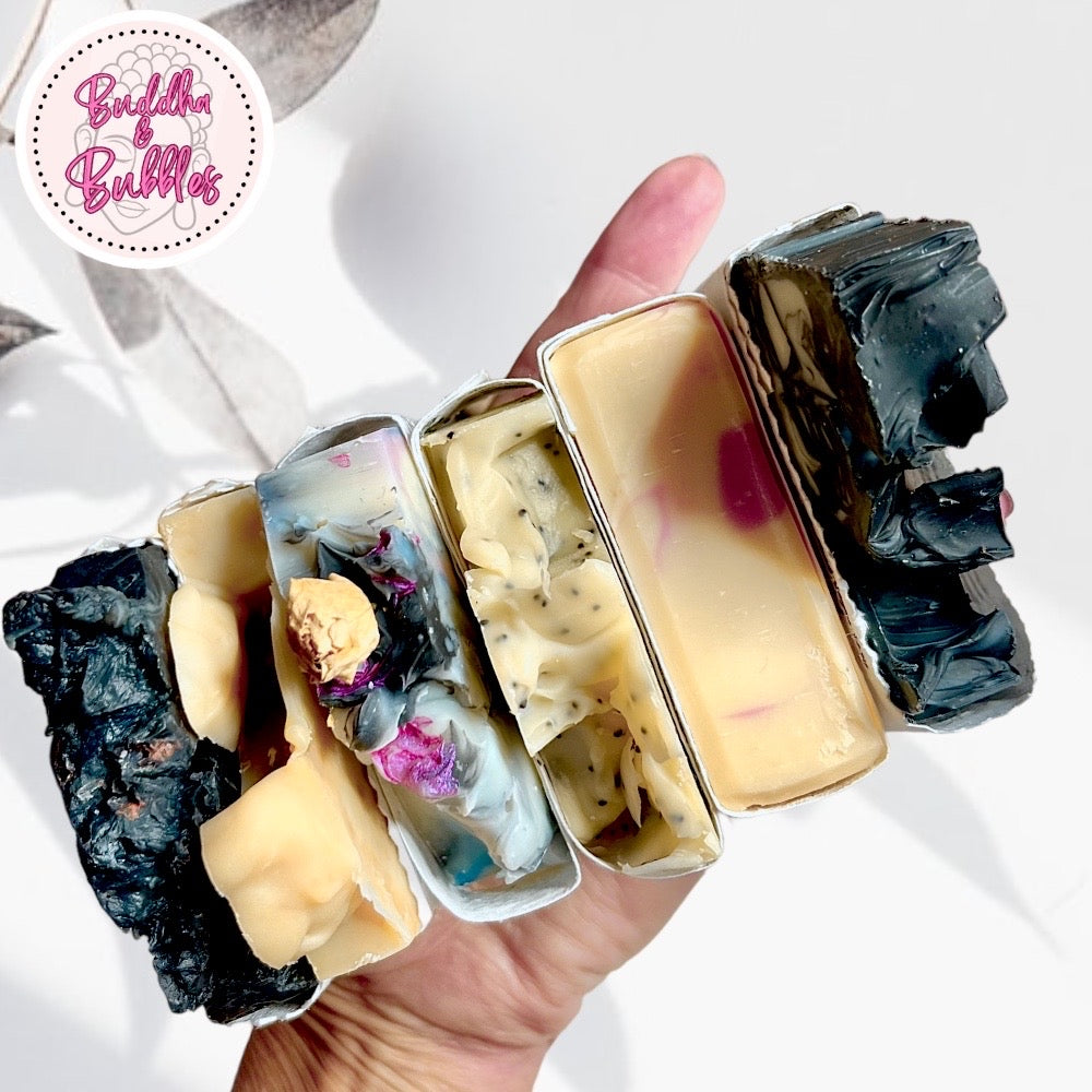 Gift Box Handmade Soap with seed paper holdjng doap buddha and bubbles