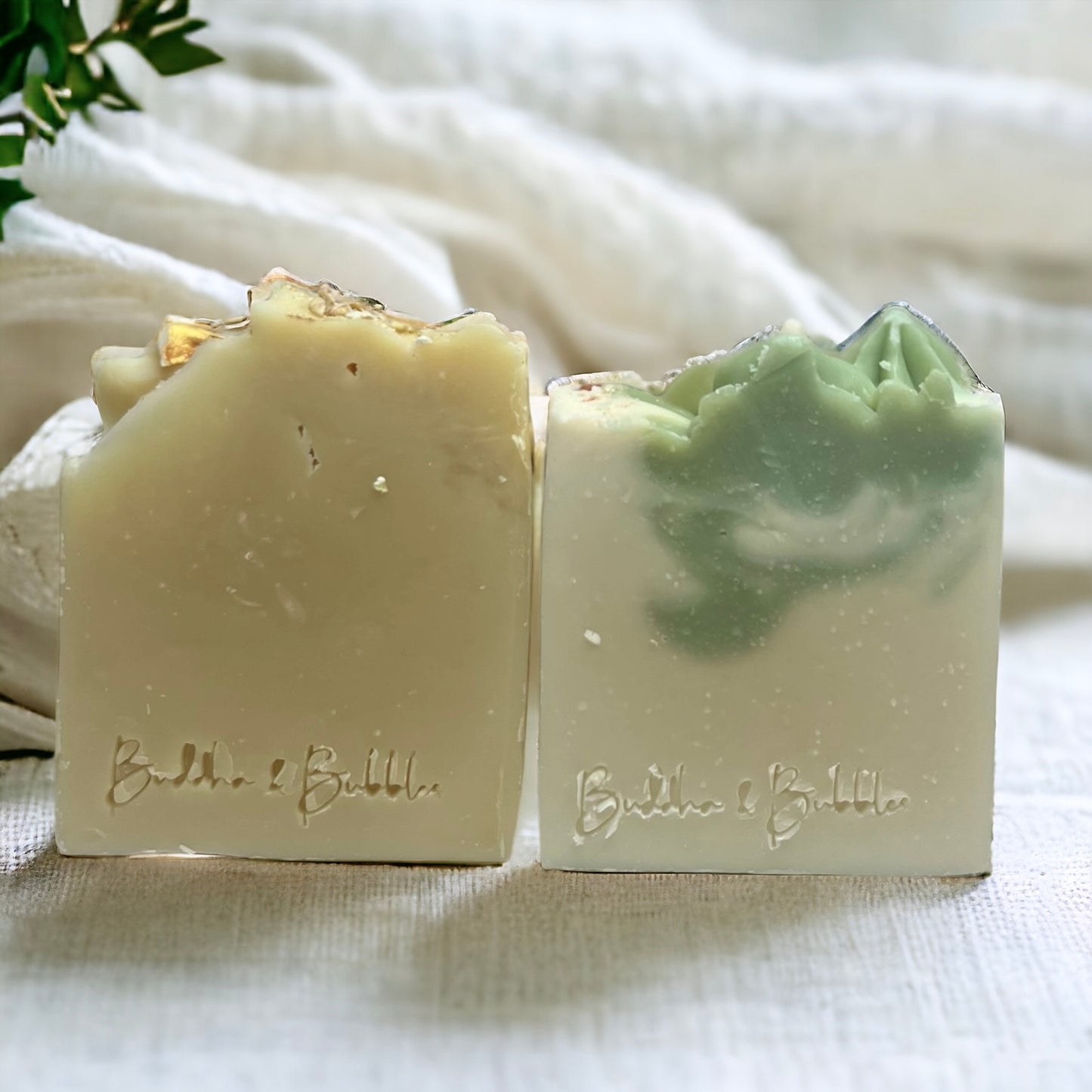 Soap box with 2 large handmade soaps hemp seed oil with basil lemongrass Cedarwood and oat milk and oats with lavender and neroli essential oils