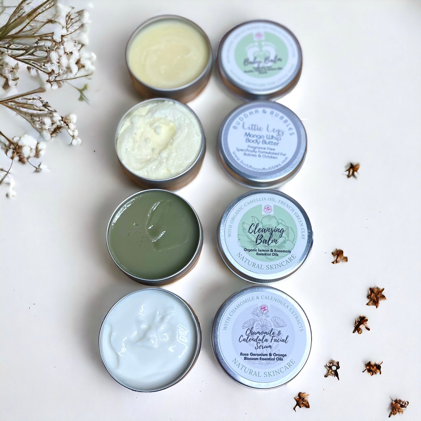 Mother and baby skincare set baby balm, mango baby butter, cleansing balm, hydrolat, facial serum