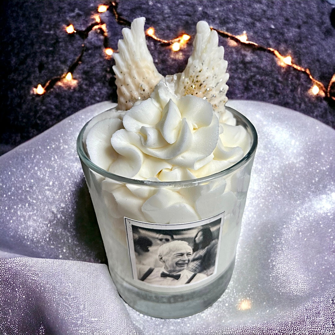 Handcrafted Memorial Candle with Angel Wing Detail