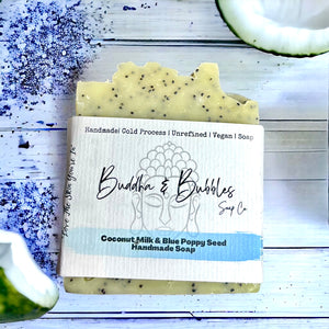 Open image in slideshow, Soap handmade coconut milk and blue poppy seeds 

