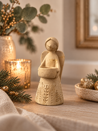 Large Handmade Angel Tealight Candle Holder | Eco Resin Season of Stillness Christmas Angel Decoration | Luxury Gift Boxed Angel Ornament