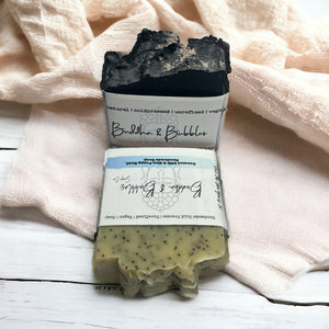 Duo soap bar artisan activated charcoal and coconut milk with blue poppy seeds