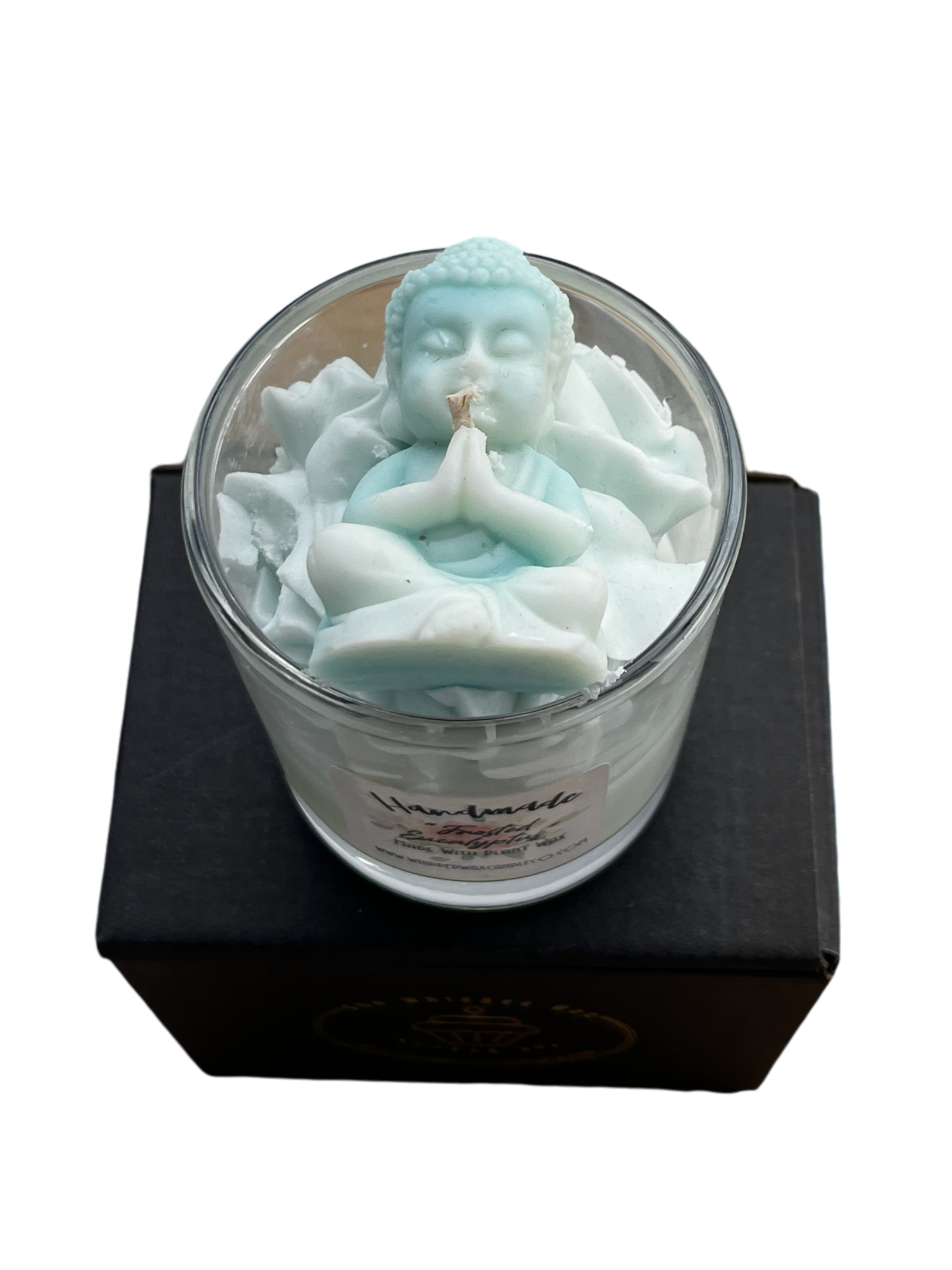 Whipped Wax Dessert candle with laundry dupe frosted eucalyptus laundry with buddha wax melt embed