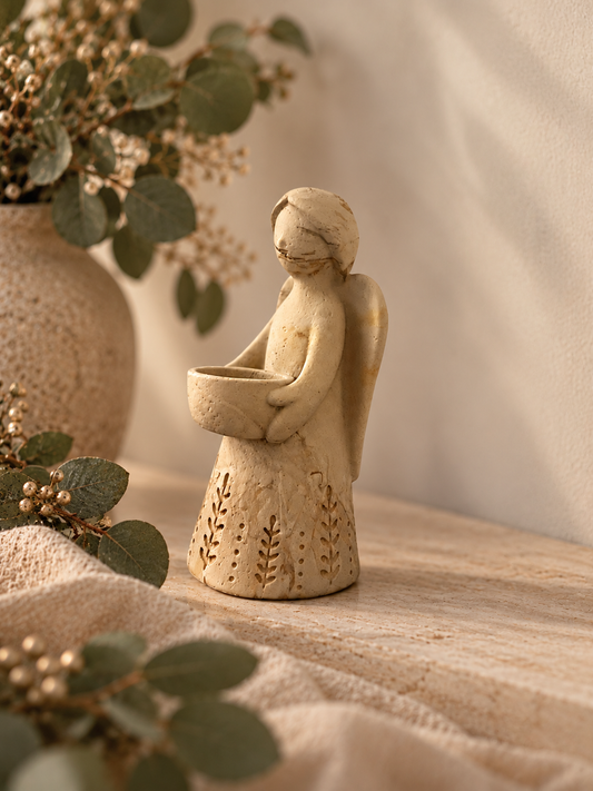 Large Handmade Angel Tealight Candle Holder | Eco Resin Season of Stillness Christmas Angel Decoration | Luxury Gift Boxed Angel Ornament