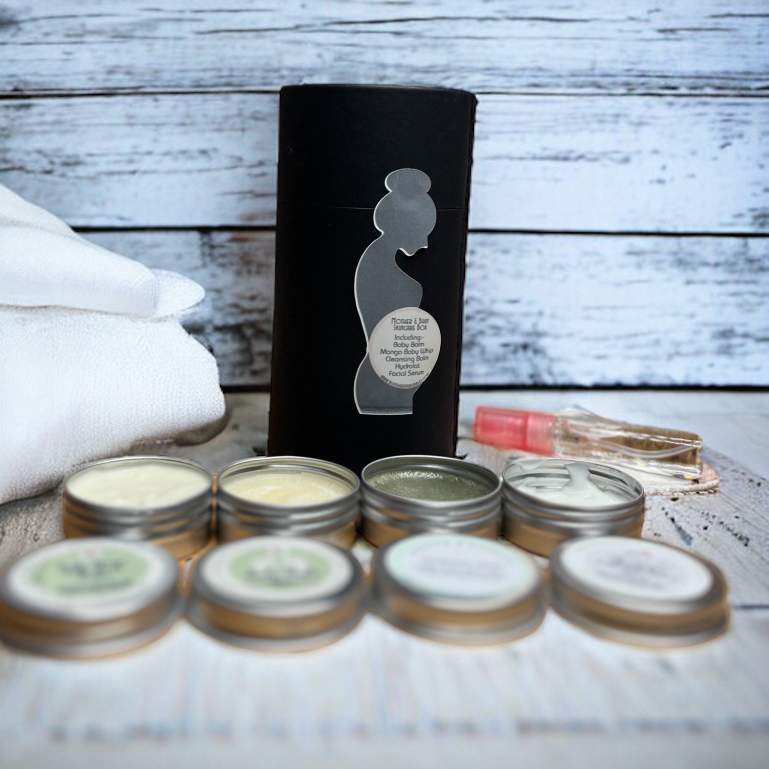 Mother and baby skincare set baby balm, mango baby butter, cleansing balm, hydrolat, facial serum