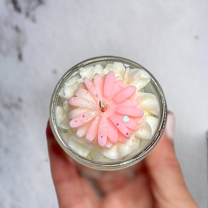 handmade whipped wax dessert candle with Snow Angel Flower Votive