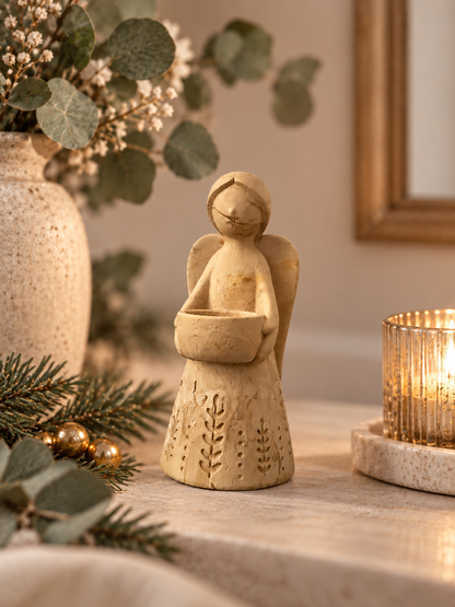 Large Handmade Angel Tealight Candle Holder | Eco Resin Season of Stillness Christmas Angel Decoration | Luxury Gift Boxed Angel Ornament