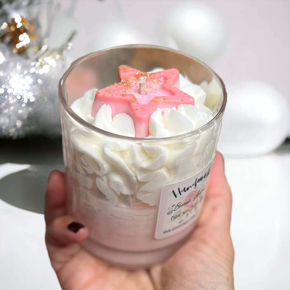 pink xmas star handmade luxury whipped wax dessert candle Wax Snow Angel Parfum with star 