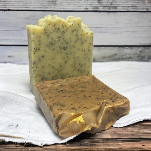 Duo soap bars artisan coffee grounds and coconut milk with blue poppy seeds x2