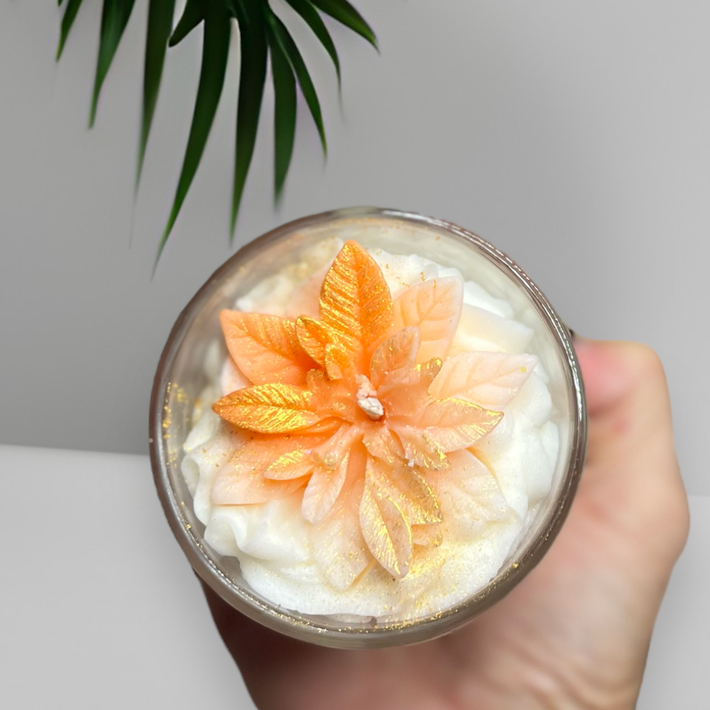 Luxury Whipped Wax Dessert Candle Wood Sage & Sea Salt And wax melt embed with poinsettia 