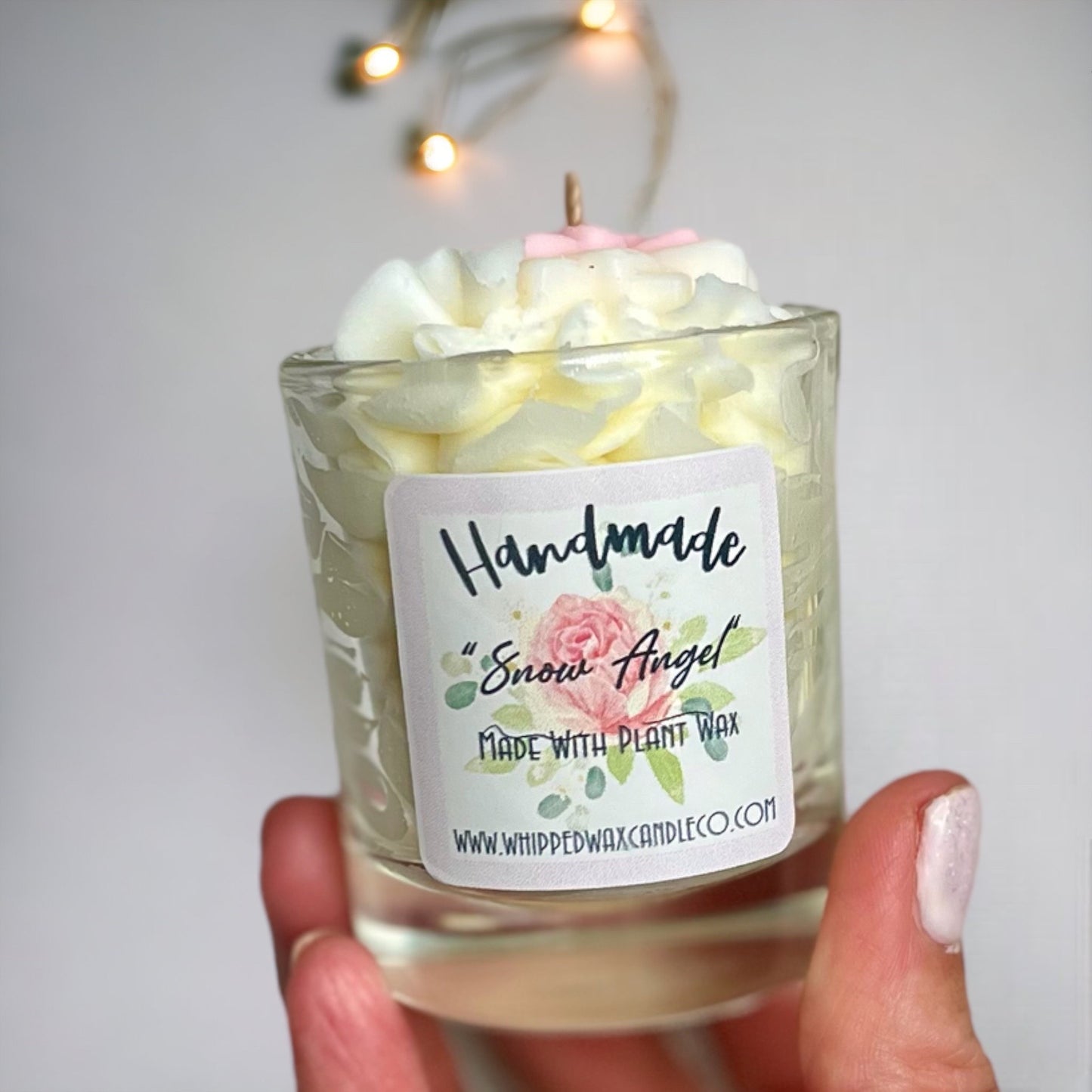 handmade whipped wax dessert candle with Snow Angel Votive Flower