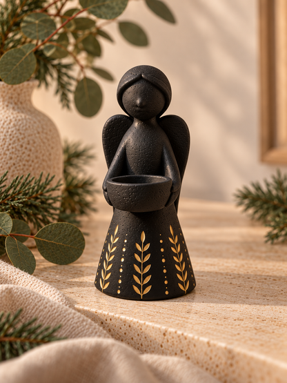 Large Handmade Angel Tealight Candle Holder | Eco Resin Season of Stillness Christmas Angel Decoration | Luxury Gift Boxed Angel Ornament