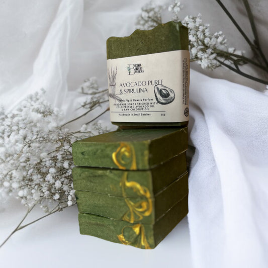 avocado puree and spirulina cold process soap bar