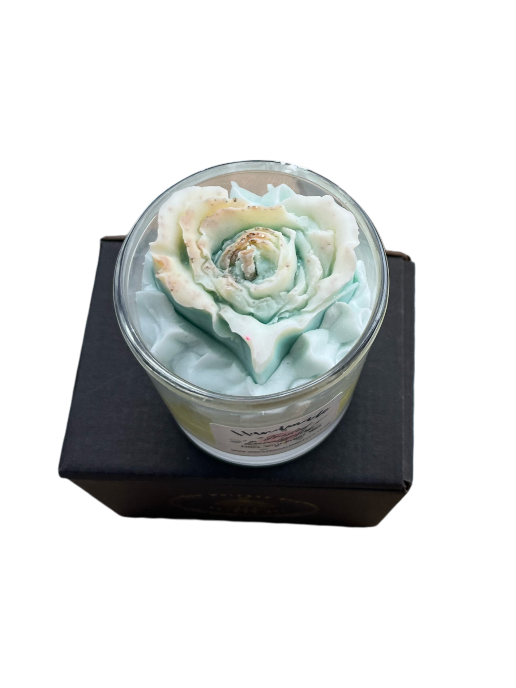 Whipped Wax Dessert candle with laundry dupe frosted eucalyptus laundry with heart rose