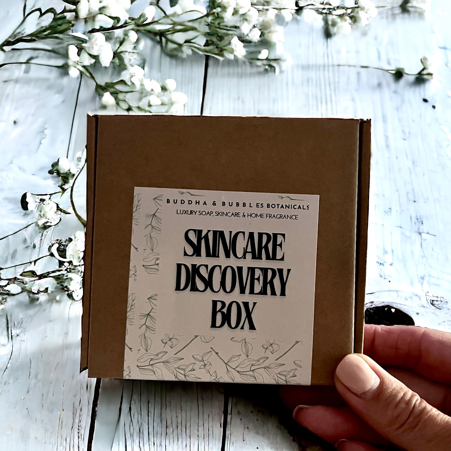 Skincare discovery box including soap, deodorant balm and Shea whip in mini sizes 