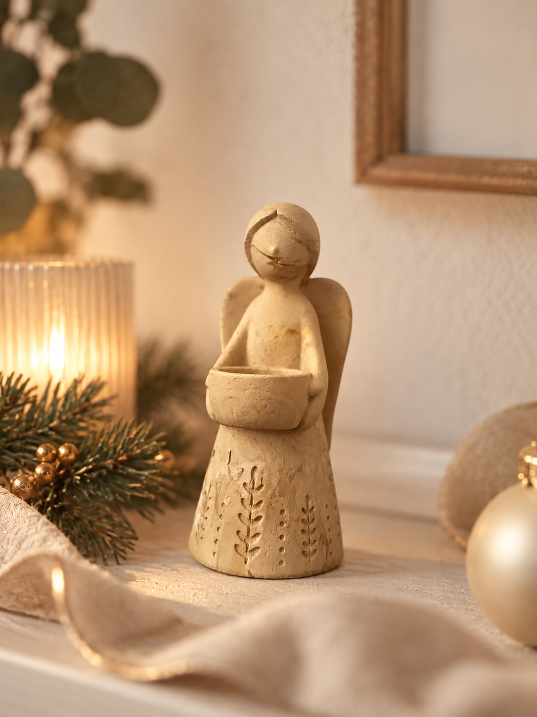 Large Handmade Angel Tealight Candle Holder | Eco Resin Season of Stillness Christmas Angel Decoration | Luxury Gift Boxed Angel Ornament