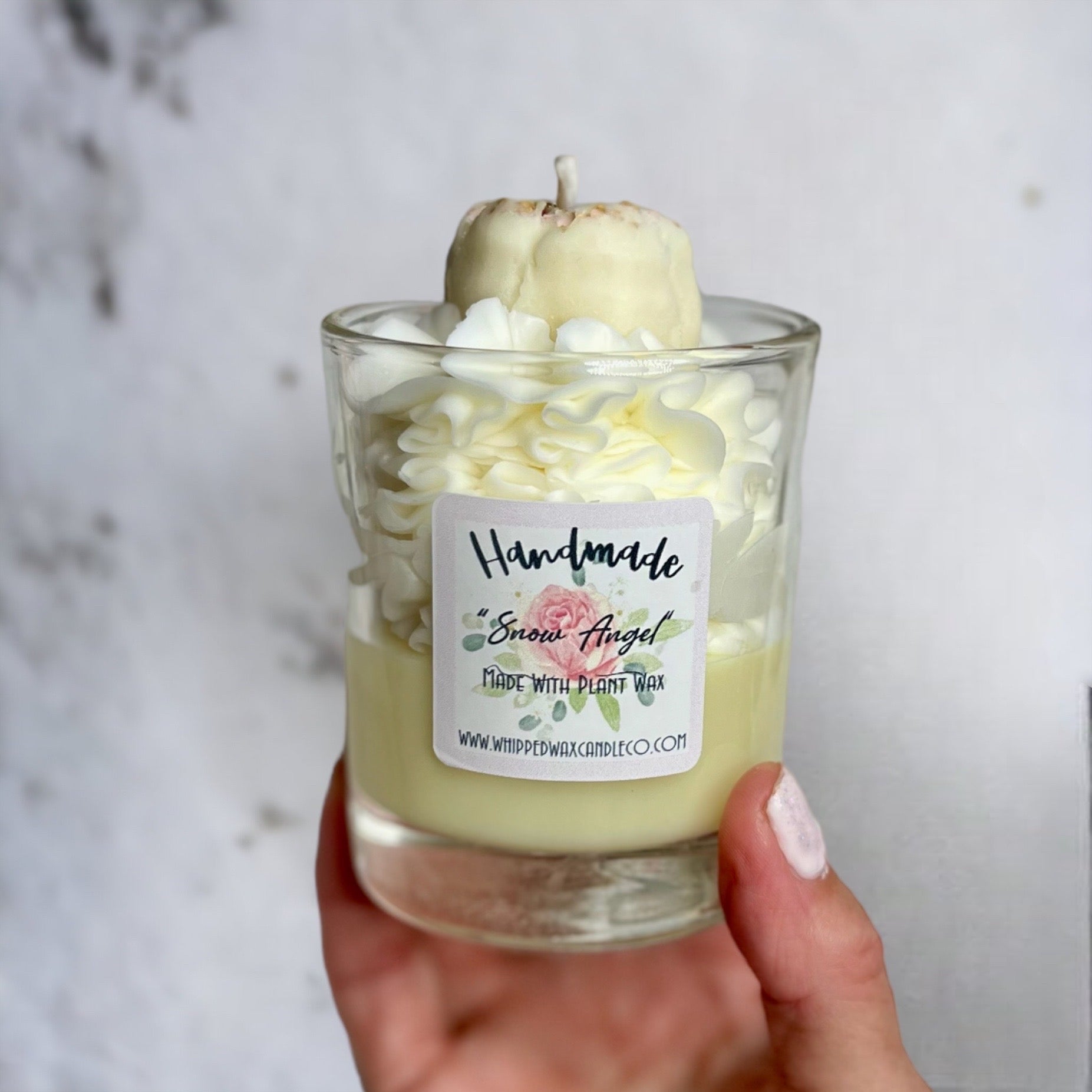 handmade whipped wax dessert csndle with Snow Angel and Peony