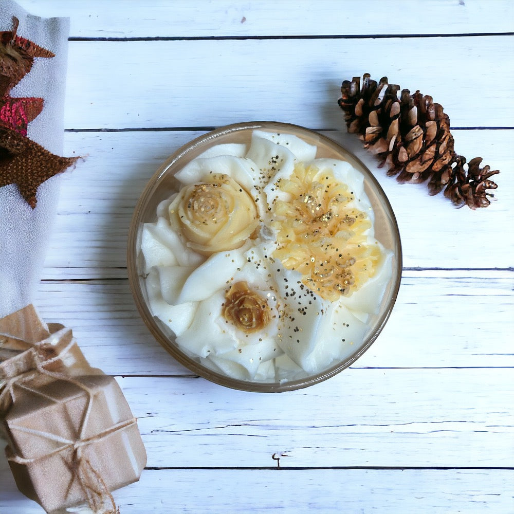 Vanilla Latte Candle with Flowers and Leaves