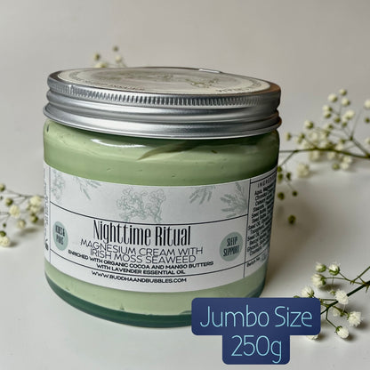 jumbo jar of 'Nighttime Ritual' cream with a label on a light background