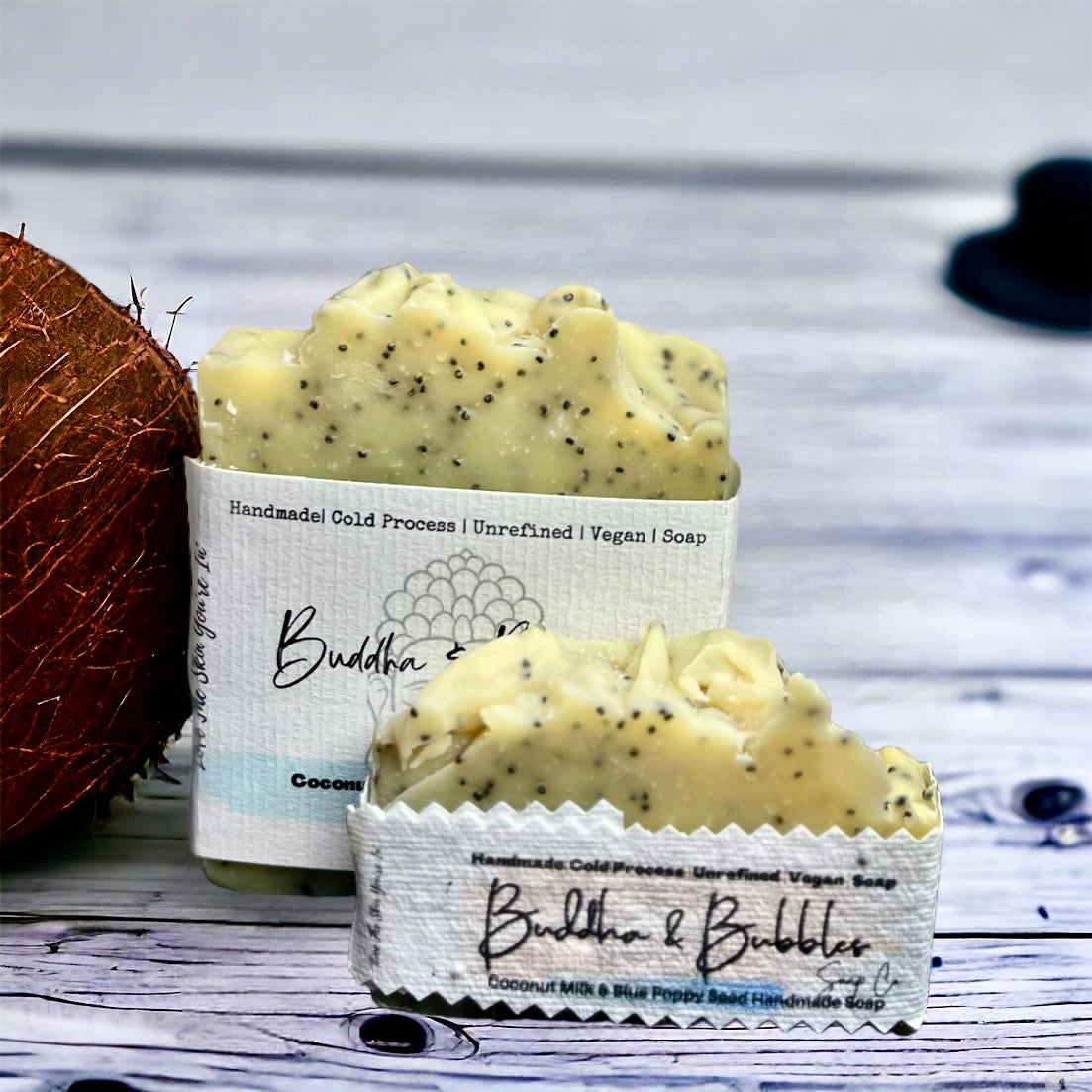 Soap handmade coconut milk and blue poppy seeds 