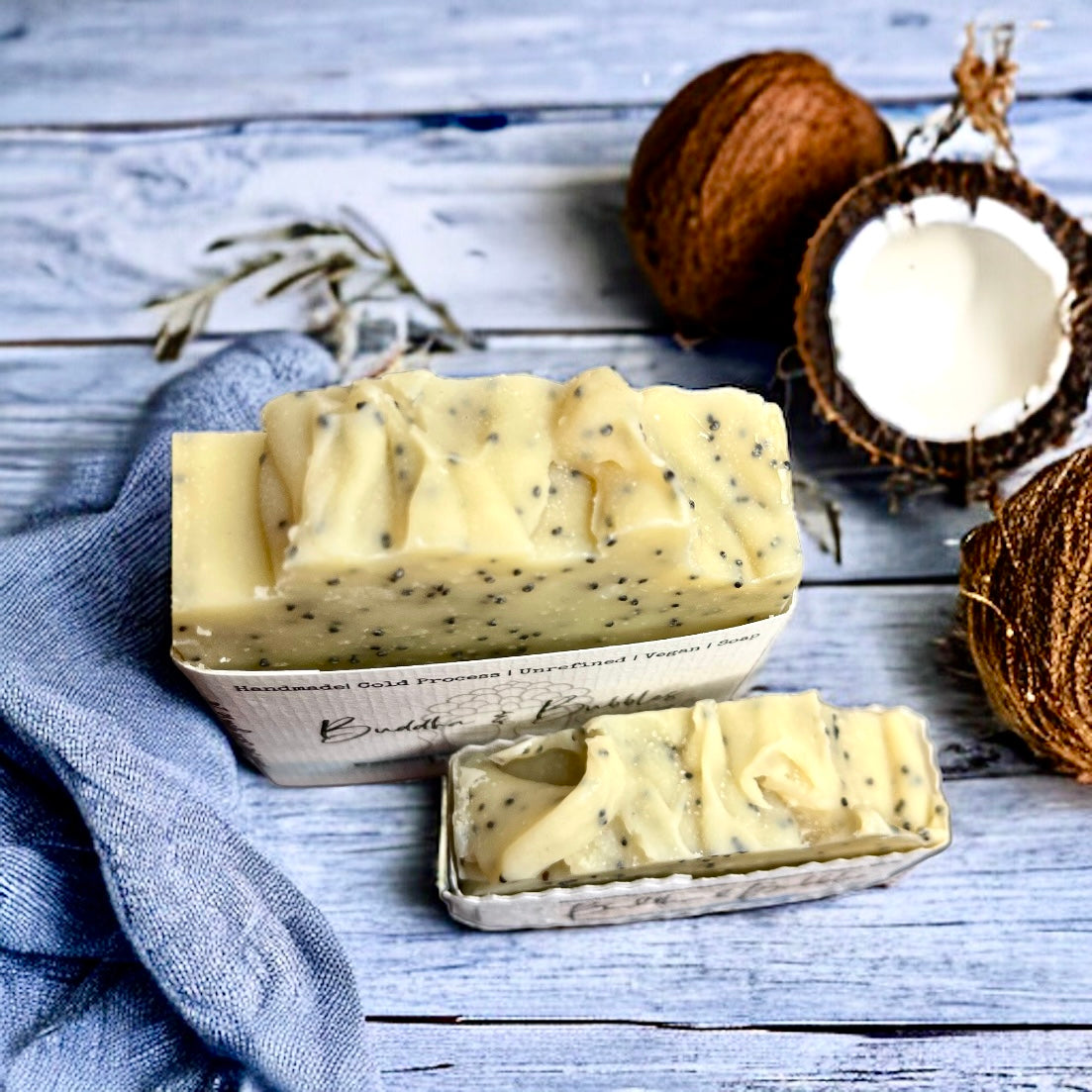 Soap handmade coconut milk and blue poppy seeds 