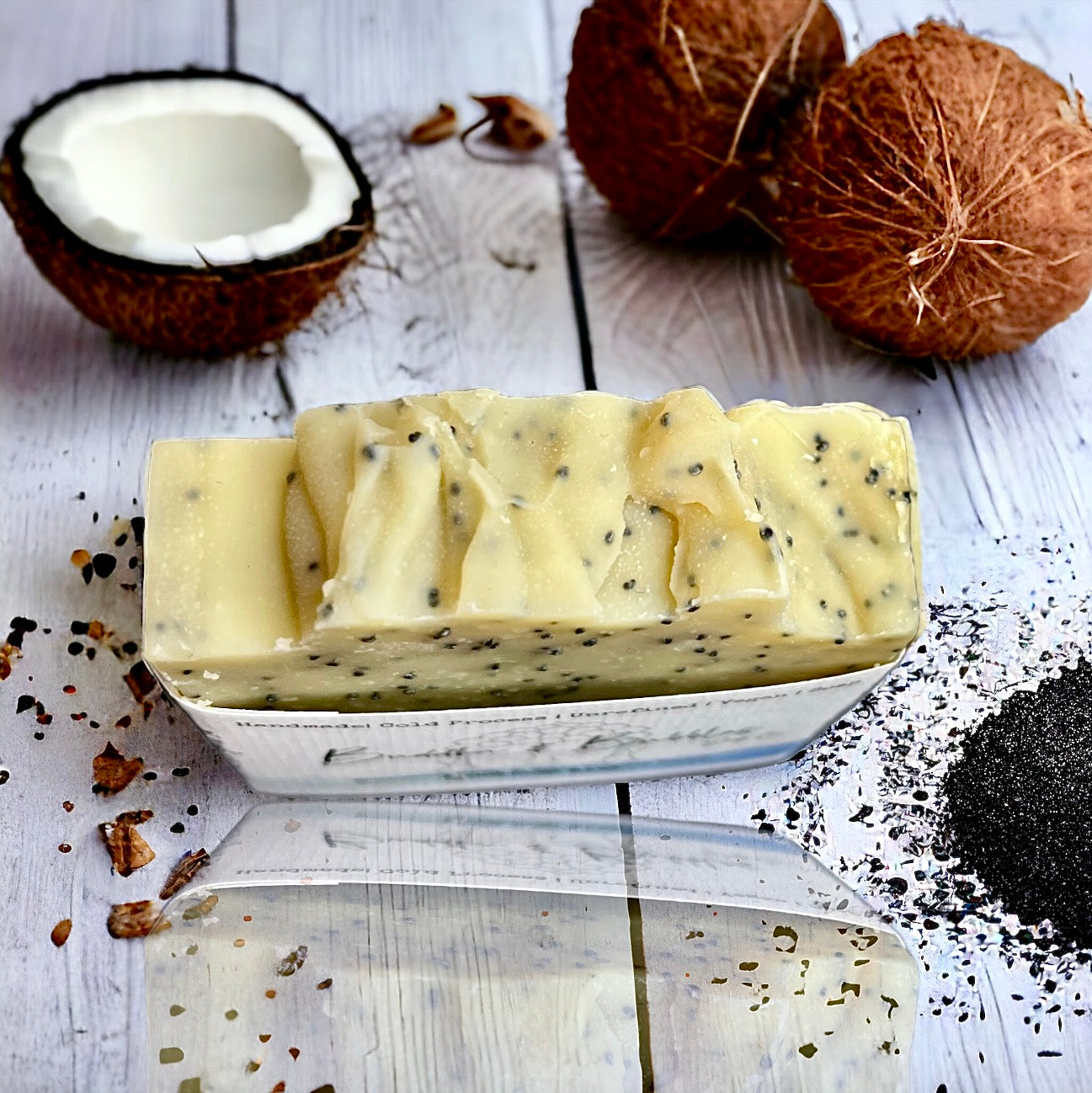 Soap handmade coconut milk and blue poppy seeds 