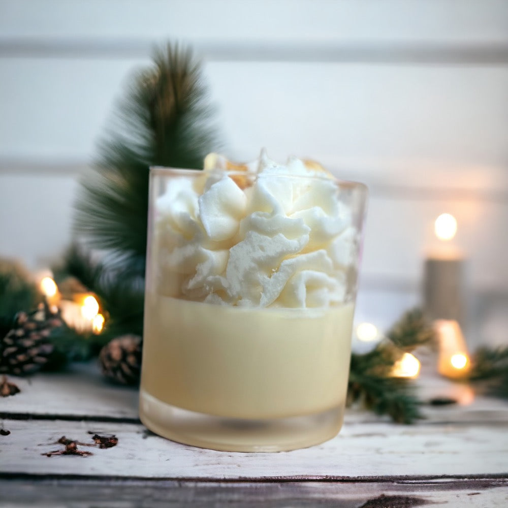 dessert candle uk with vanilla latte parfum flower and leaf wax melt embeds