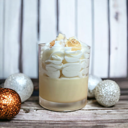 dessert candle uk with vanilla latte parfum flower and leaf wax melt embeds
