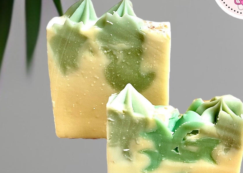 handmade hemp seed oil soap with basil, cedarwood, lemongrass buddha and bubbles large and small bar 