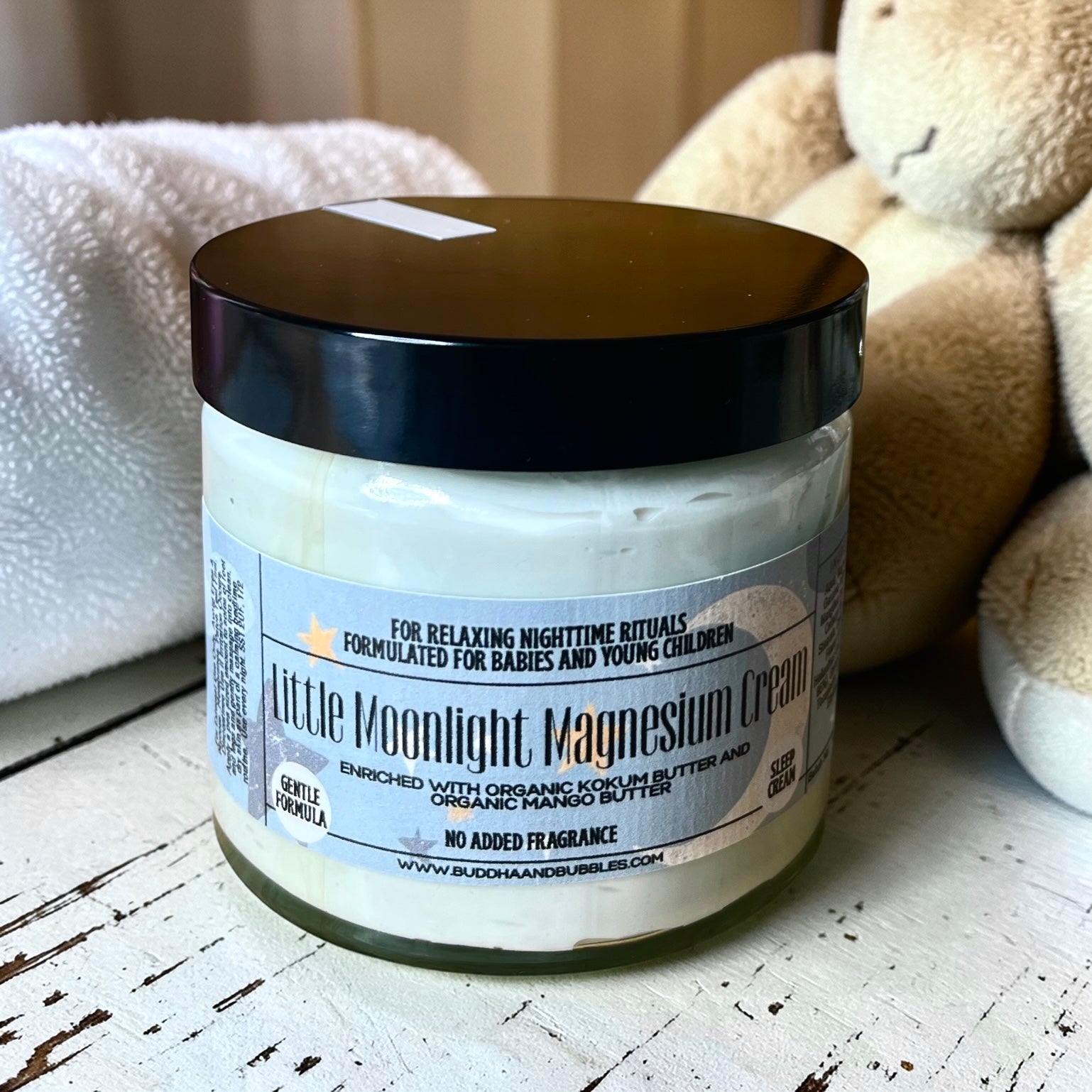 featuring Irish moss seaweed magnesium cream enriched with organic cocoa and mango butters with lavender essential oil made by buddha and bubbles botanicals