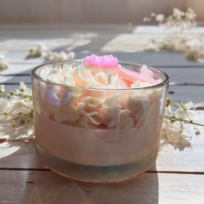 customised Luxury triple-wick candle featuring hand-piped whipped wax with choice of wax melt embed