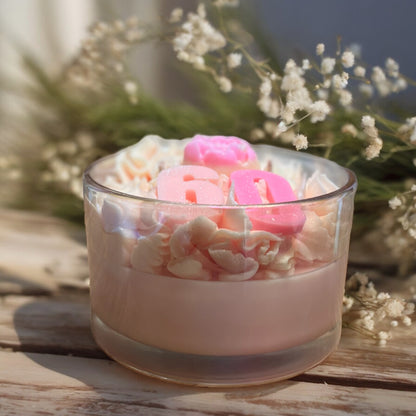 customised Luxury triple-wick candle featuring hand-piped whipped wax with choice of wax melt embed or name